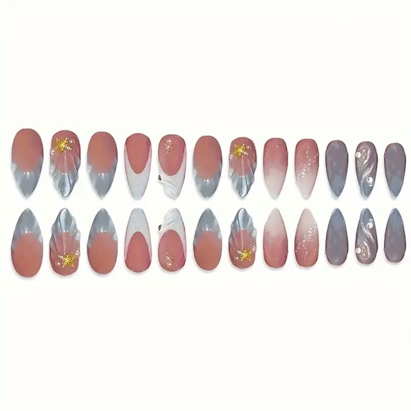 NWT Elegant Pink & Blue 3-D Press On Nail Art French Tip 24 pcs medium ocean - Picture 2 of 8